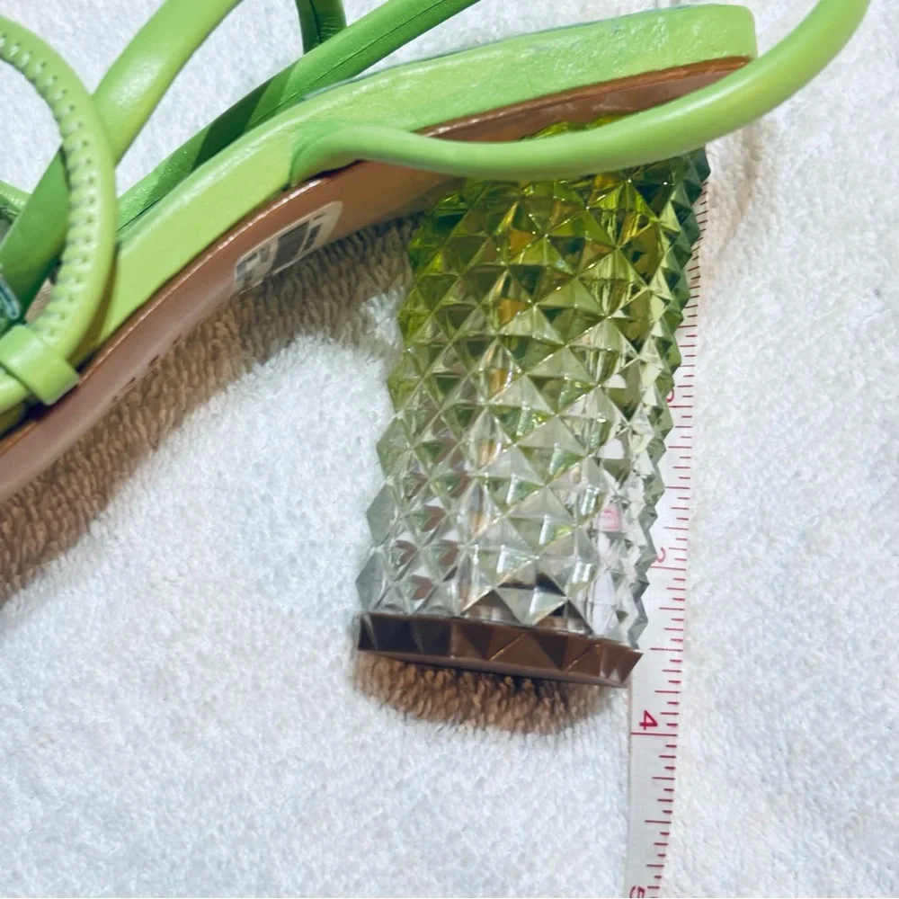 SCHUTZ Women’s Mayte Lime Green Leather‎ Acrylic Block Heel Sandal size 6.5